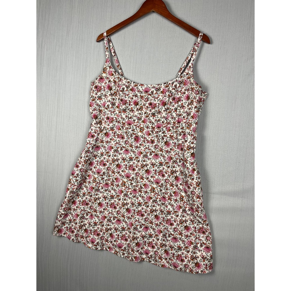 Coquette Old Navy Mini Dress Women XL Pink Floral Linen Blend Smocked Pockets